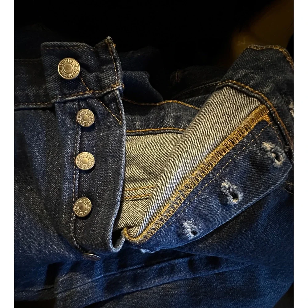 Levi's‎ 501 Button Fly Jeans W42 L30 Dark Wash Denim Classic Straight Leg